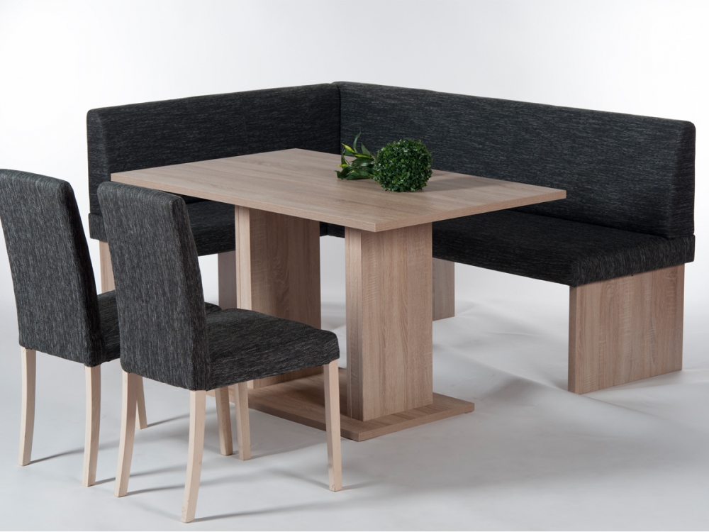 CARINA Eckbank Esstischgruppe Tisch + Bank + 2 Stühle Dekor Eiche Webstoff Grau | eBay