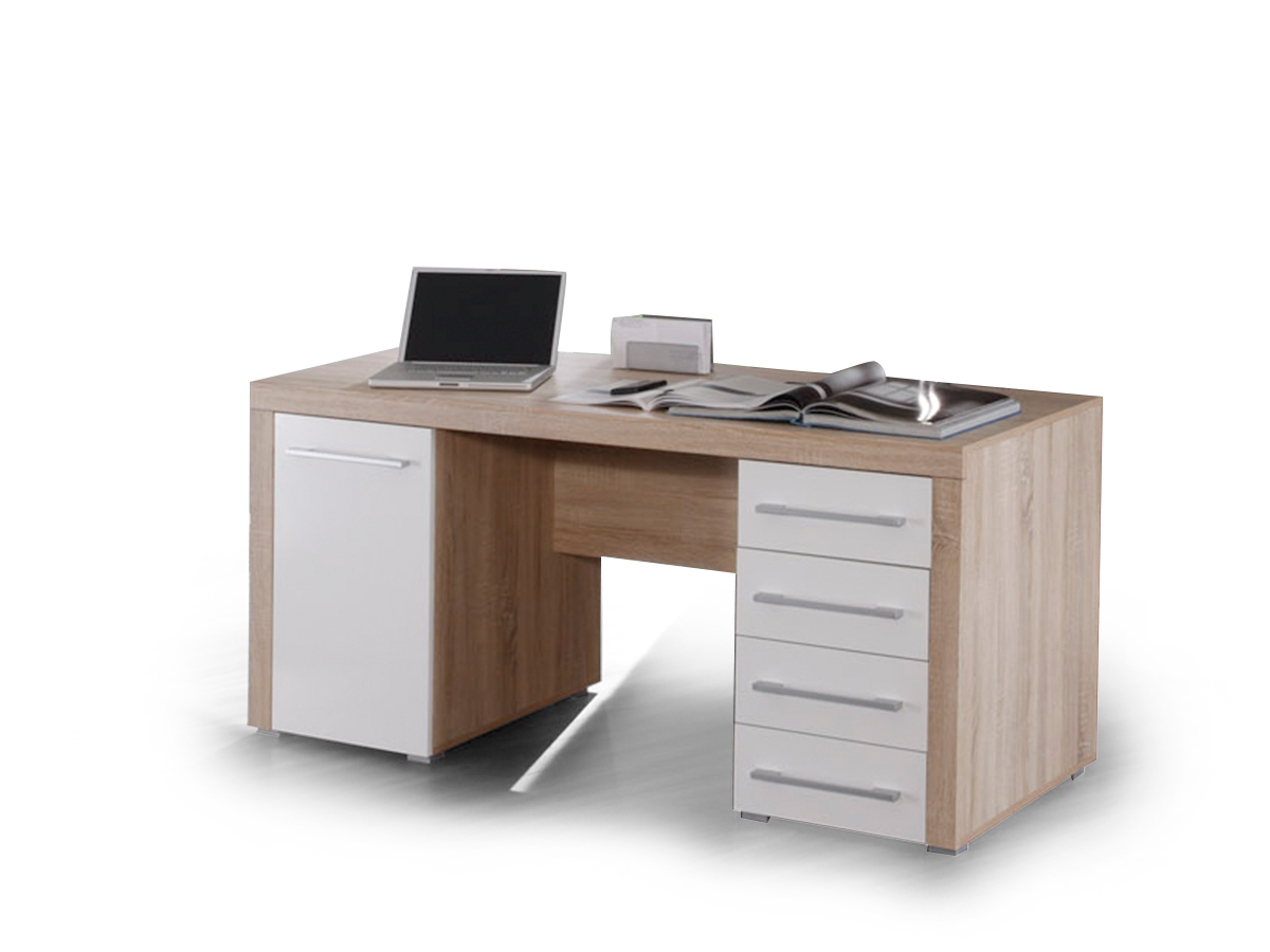 CHARON Schreibtisch Tisch Computertisch 160x70cm Dekor Sonoma Eiche Weiß weiss